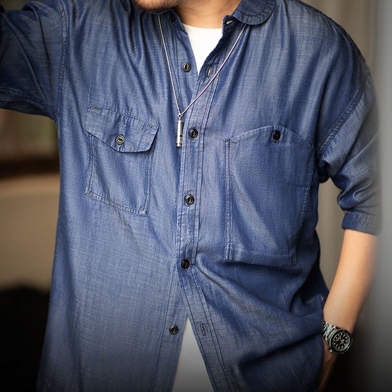 Maden Vintage Tencel Denim Shirt Denim Lyocell Long sleeved CPO Shirt Coat