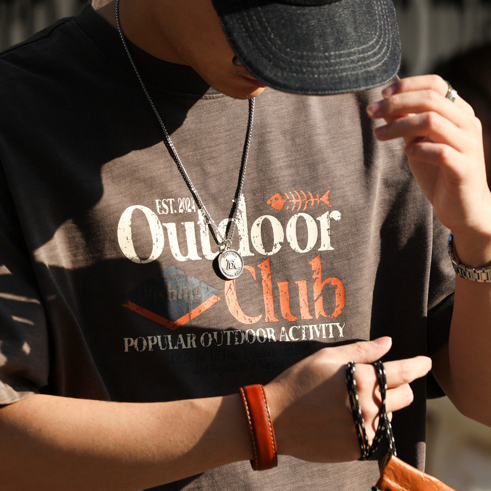 American retro men's 250g pure cotton round neck short sleeved T-shirt