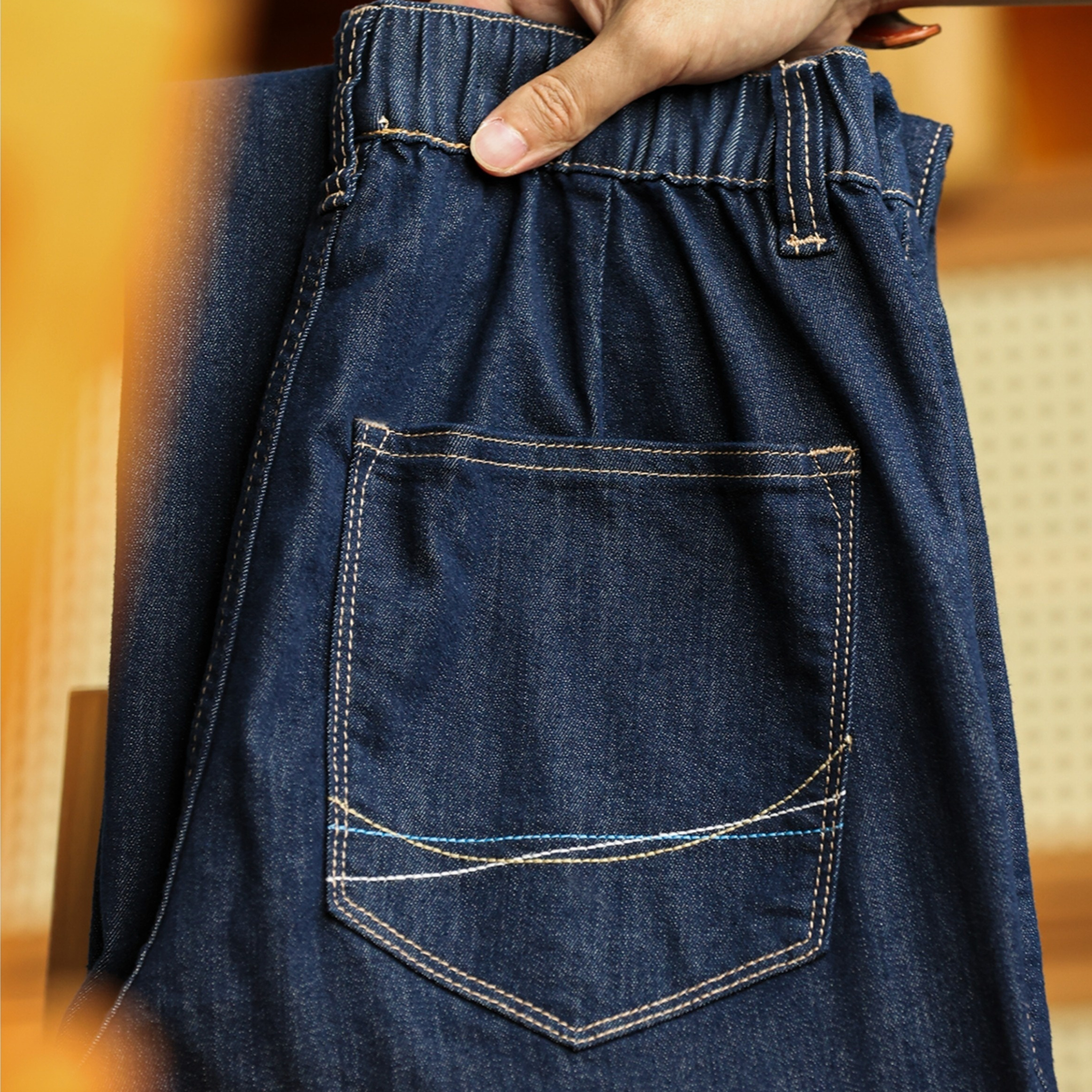 American retro mulberry silk original cow color men's loose straight leg jeans