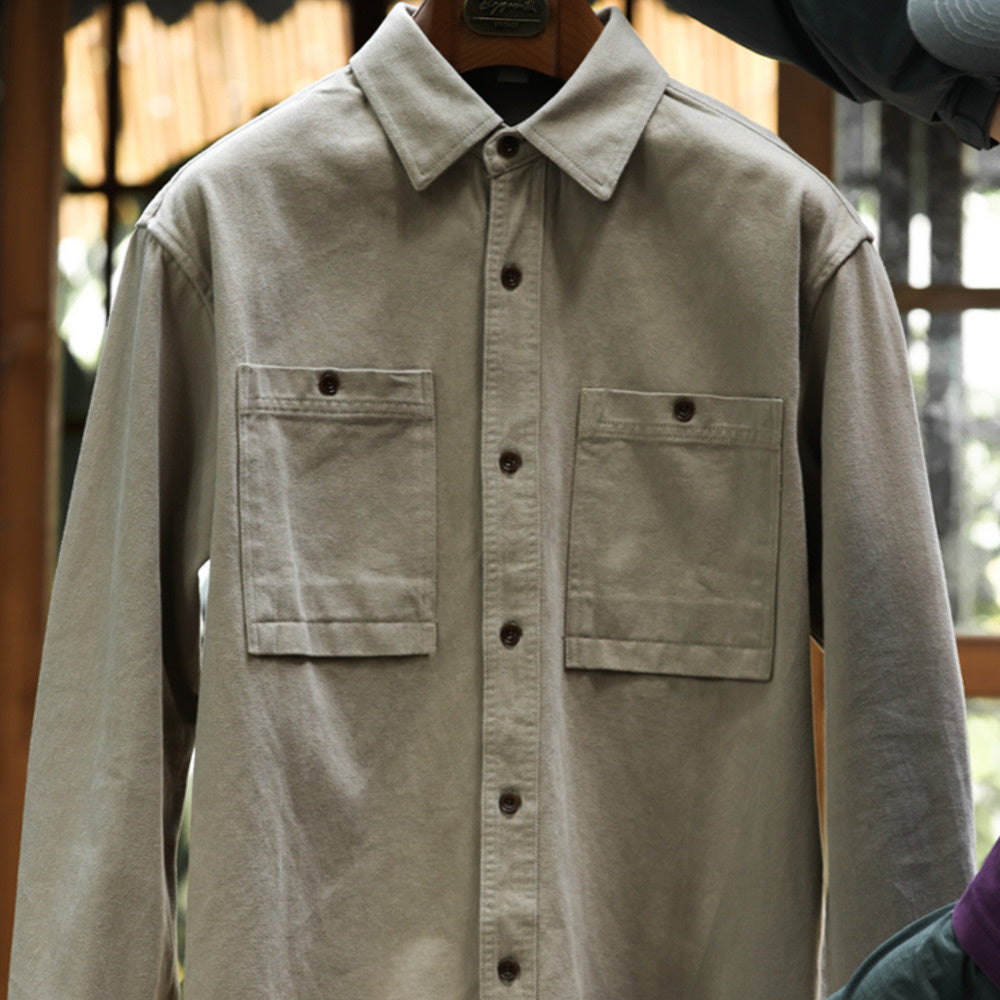 Meide La color washed pure cotton layered outer layer long sleeved shirt jacket