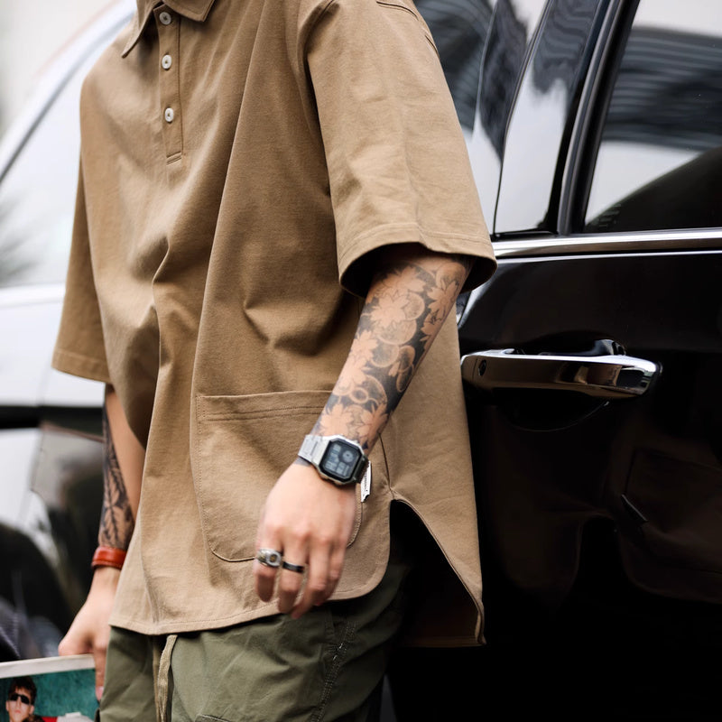 American pocket collar men's loose outdoor sports polo shirt