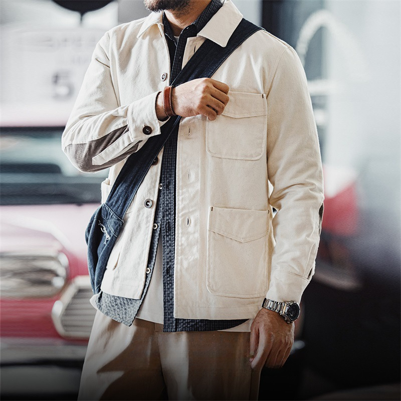 Maden French Retro Heavy Cotton Seed Shell Jacket Twill Cotton Collar Corduroy Splicing Coat