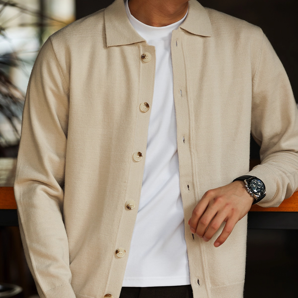 American Casual Knitted Cardigan Men's 12 Needle Single Breasted Lapel Thin Sweater Jacket