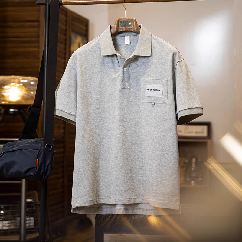 American retro pure cotton men's summer new loose collared polo shirt