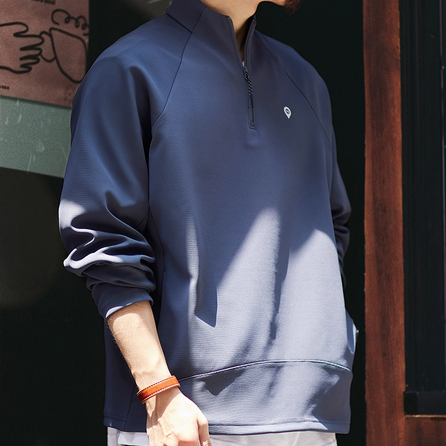 Stand Up Windproof Half Zipper Men'S 2025 Autumn New Loose Cityboy Shoulder Sweatshirt