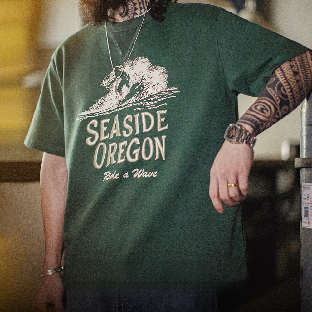 American Retro Three-Dimensional Embroidery, Digital Printing, Threaded Collar, Green Short Sleeved Shirt