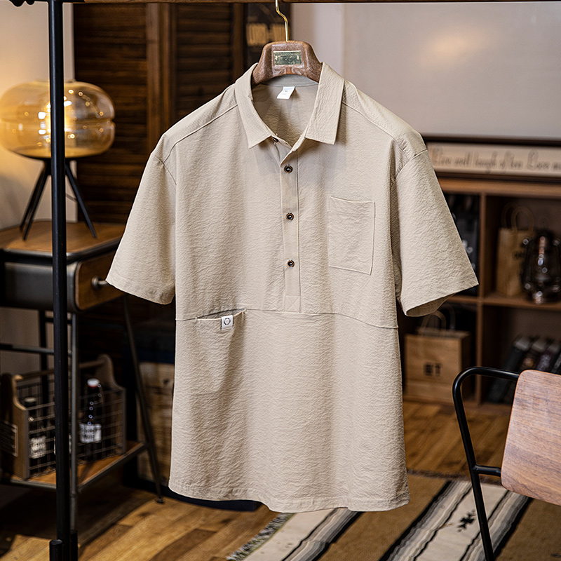 American retro men's summer new elastic casual versatile polo shirt