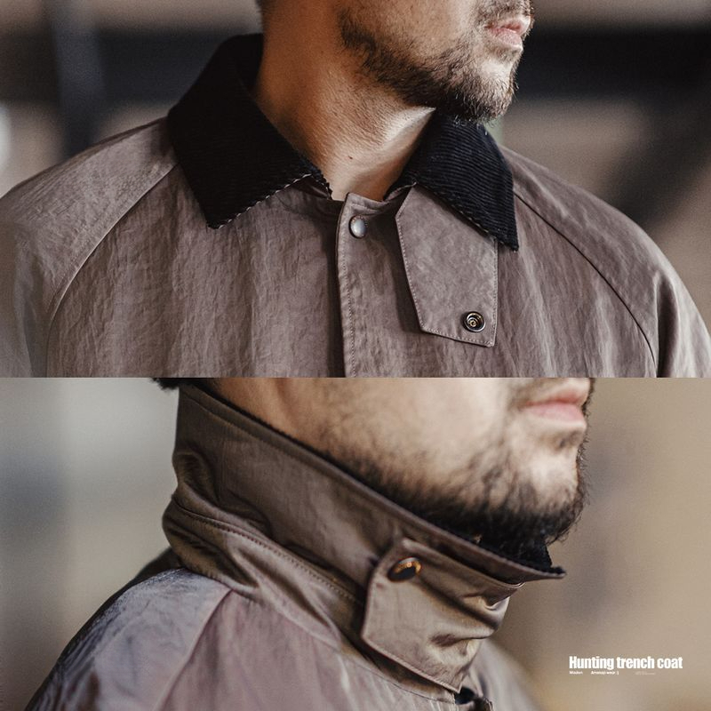 Maden retro oversize hunting trench coat loose lapel single-breasted medium-length jacket