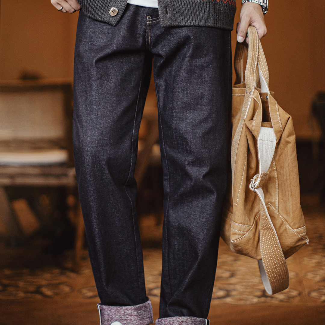 American Retro Micro Tapered Dark Straight Leg Casual Denim Jeans