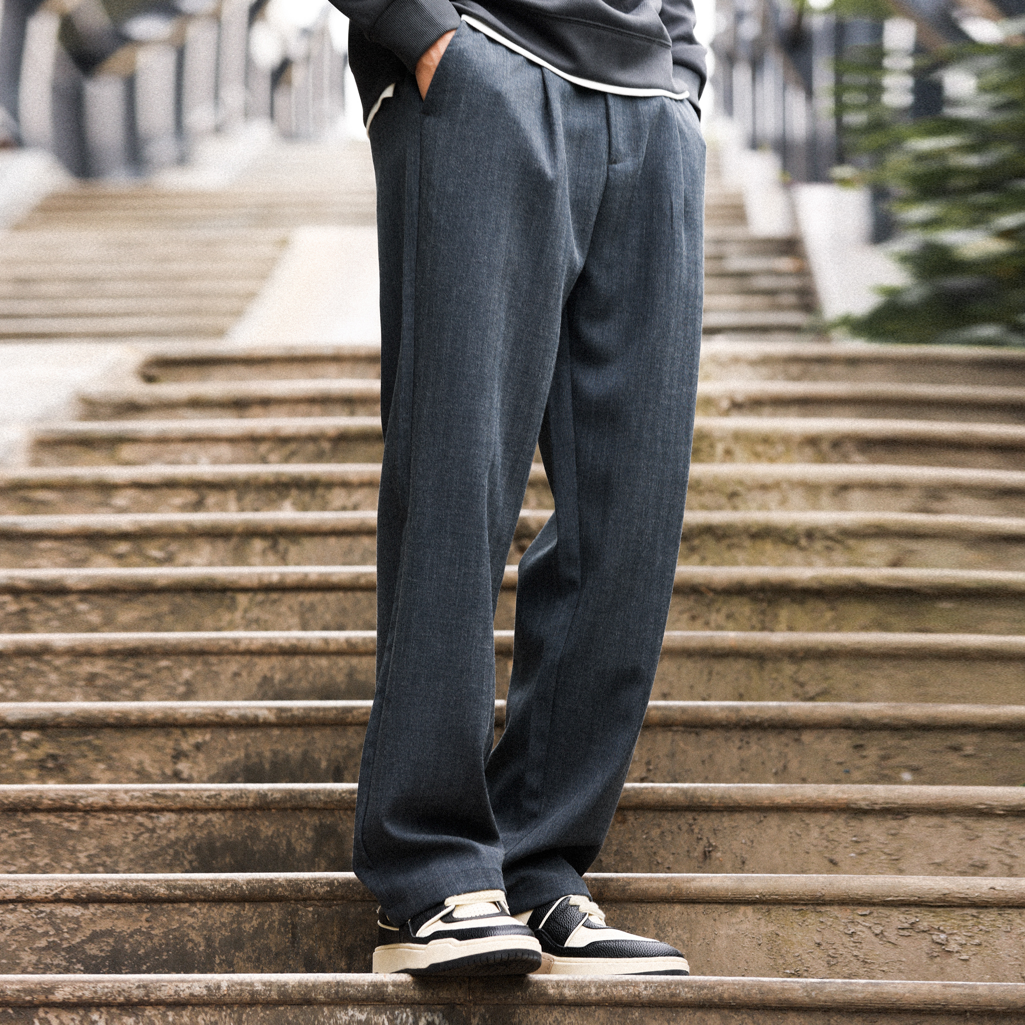 American 280g Imitation Linen Straight Leg Men'S Three-Dimensional Casual Trousers