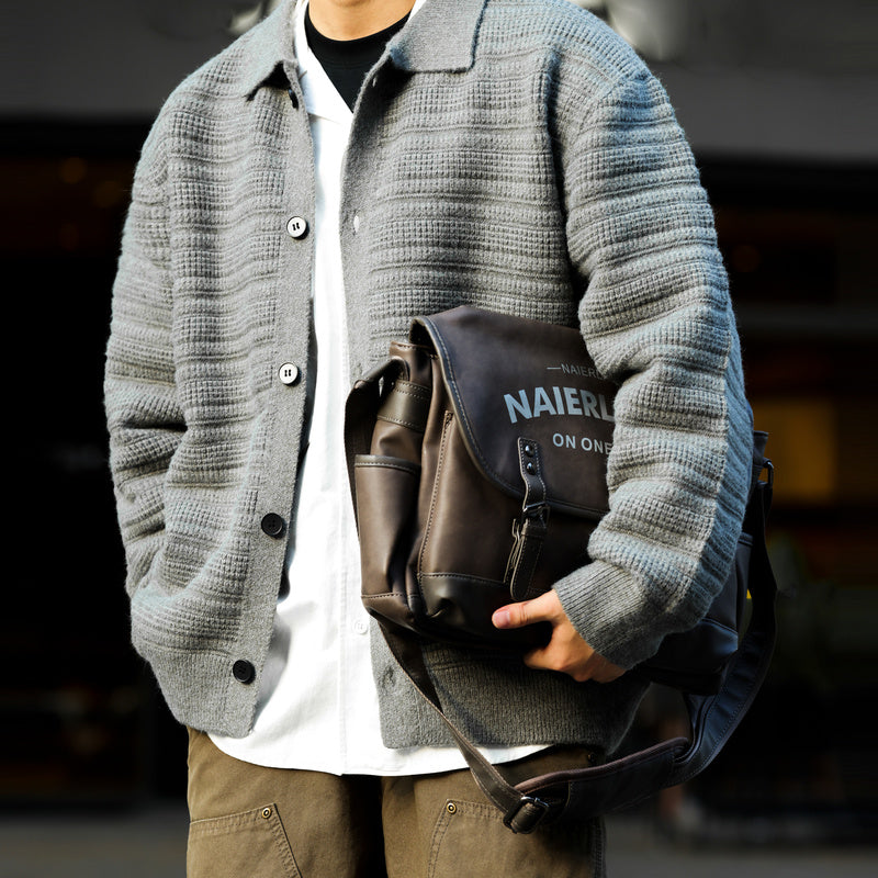 lazy style lapel cardigan sweater, men's heavy-duty texture, thick and warm, outer wear knitted jacket for winter