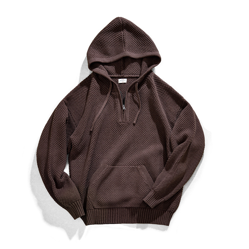 Maden Casual Half Zipper Pineapple Pattern Sweater Hooded Three-Dimensional Thickened Jumper