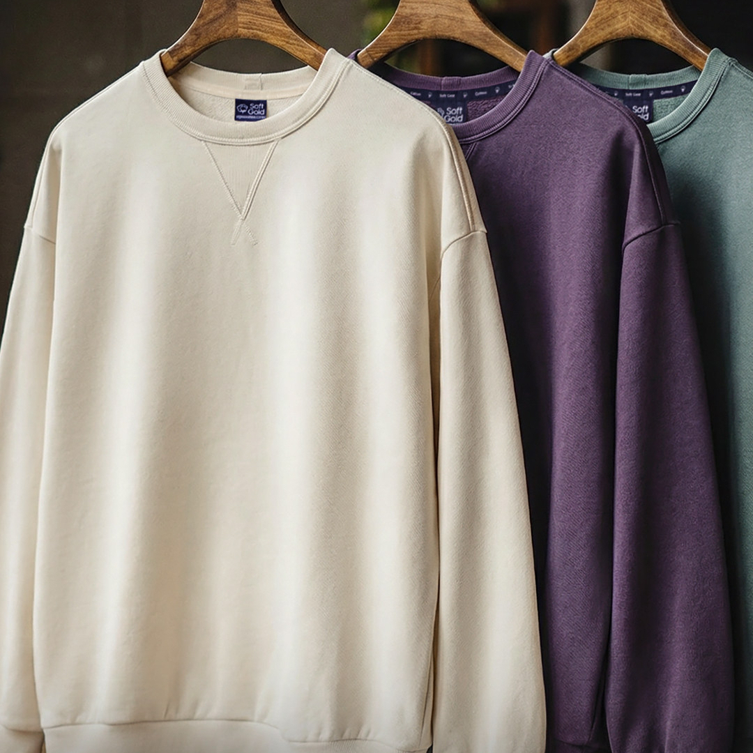 American Purple Round Neck Pullover Loose Long Sleeved T-Shirt