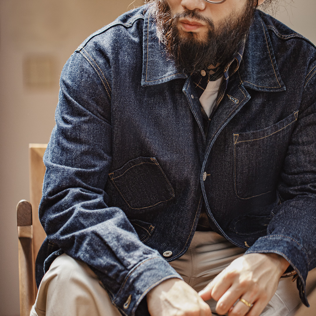 MADEN Vintage Four-Bag Denim Jacket Lapel Denim Amekaji Multi-Pocket Coat for Men Autumn