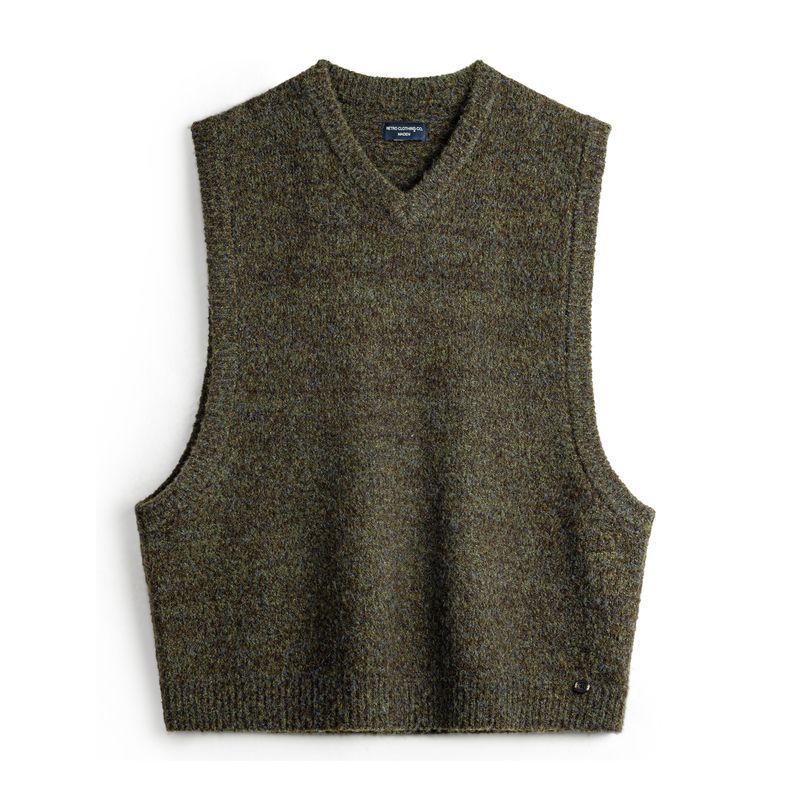 Madden Workwear American Retro Knitted V-neck Vest Fluffy Vest Bandage Dress Pullover Keep Warm Sleeveless Waistcoat Men's Autumn and Winter