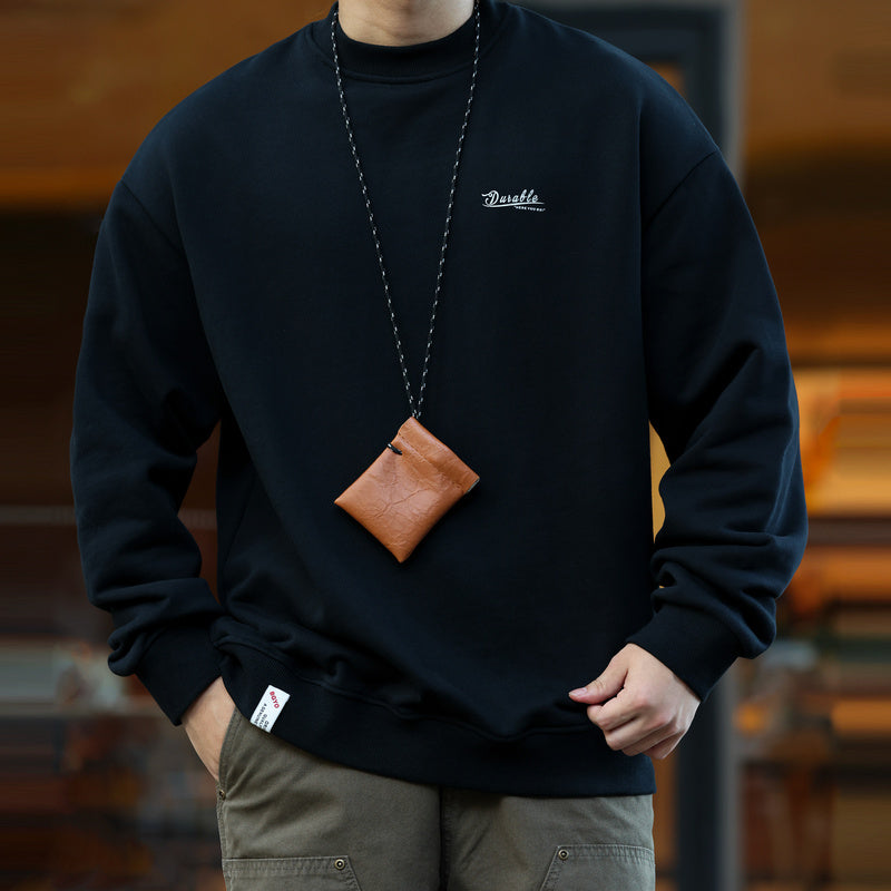 Retro casual 480g heavyweight round neck sweatshirt, loose vintage mot