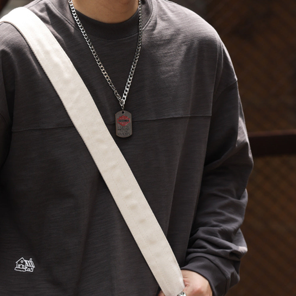 Casual 300g bamboo yarn long sleeved T-shirt with men's texture splicing design embroidered base shirt