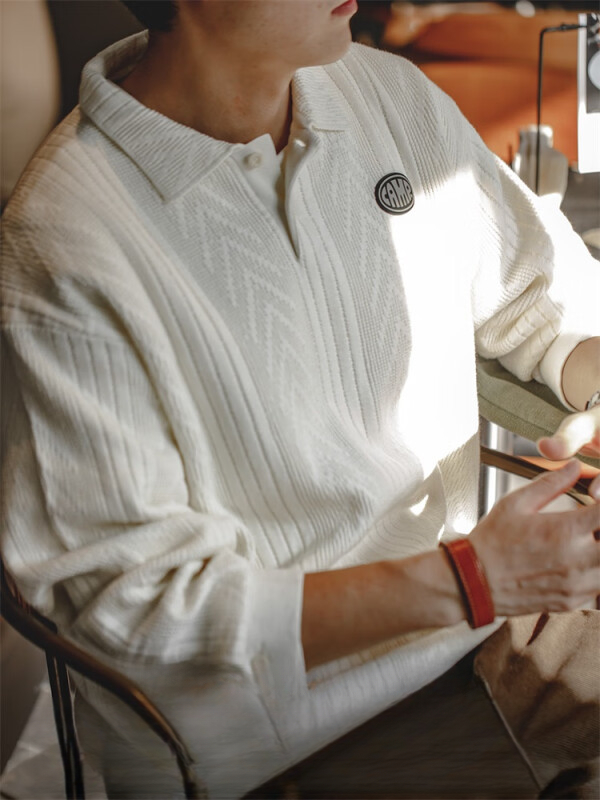 Madden jacquard knitted polo shirt preppy roll-neck pullover sweater