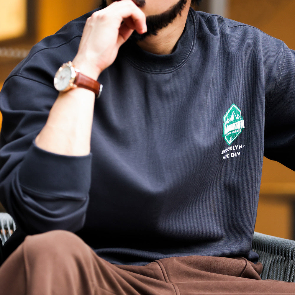 Autumn embroidered printed hoodie men's round neck ins plus size textured hooded long sleeved top