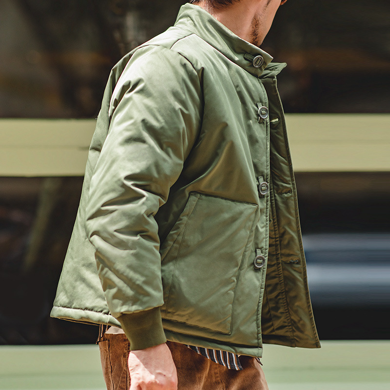 MADEN Retro Stand-up Collar Thick A1 Pilot Jacket Cotton-Padded Single-Breasted Coat