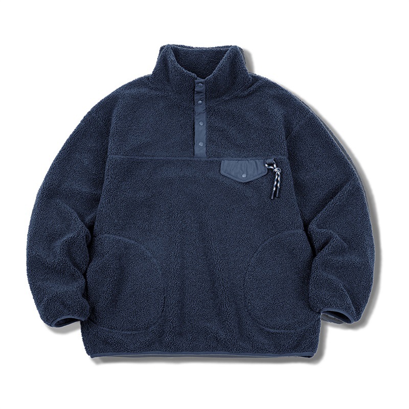 Maden Casual Half Cardigan Fleece Sweater Stand Collar Polar Fleece Pullover Warm Coat