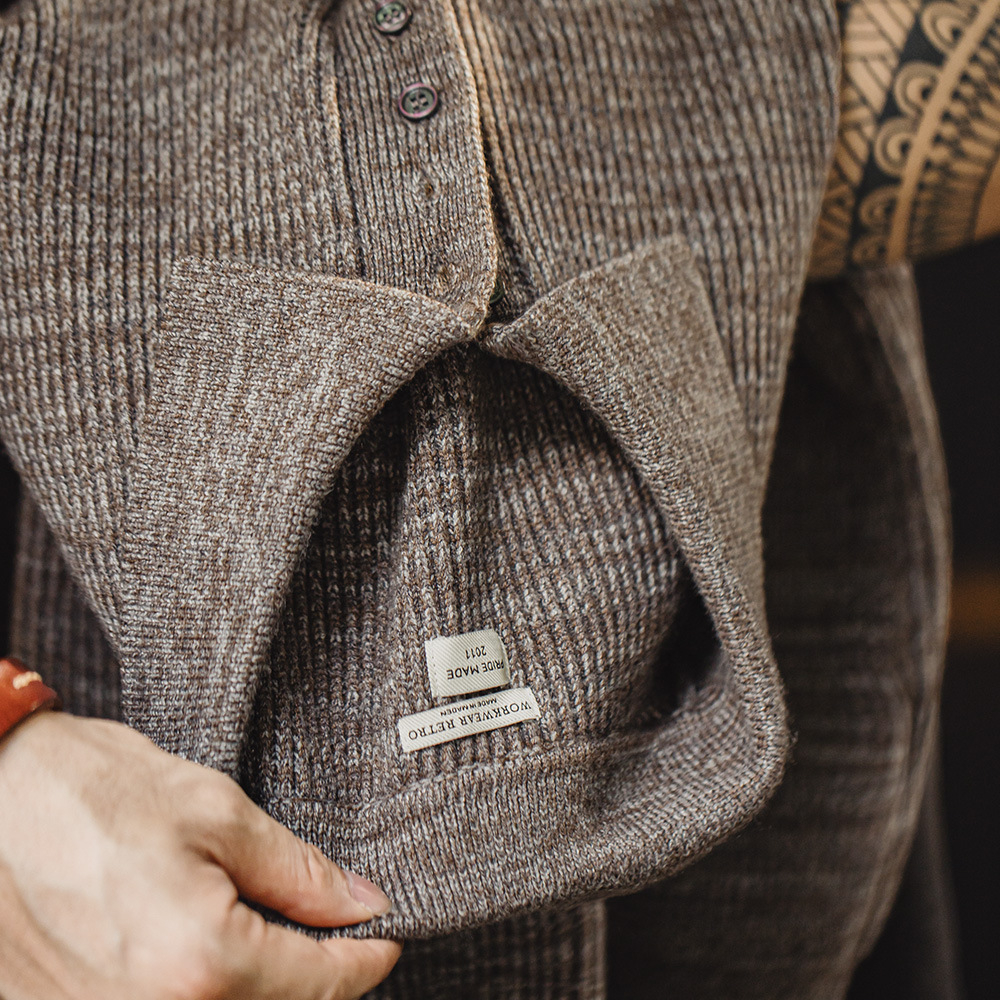 Maden Vintage Knitted Polo Sweater Lazy Style Loose Flip Collar Pullover Heather Sweater