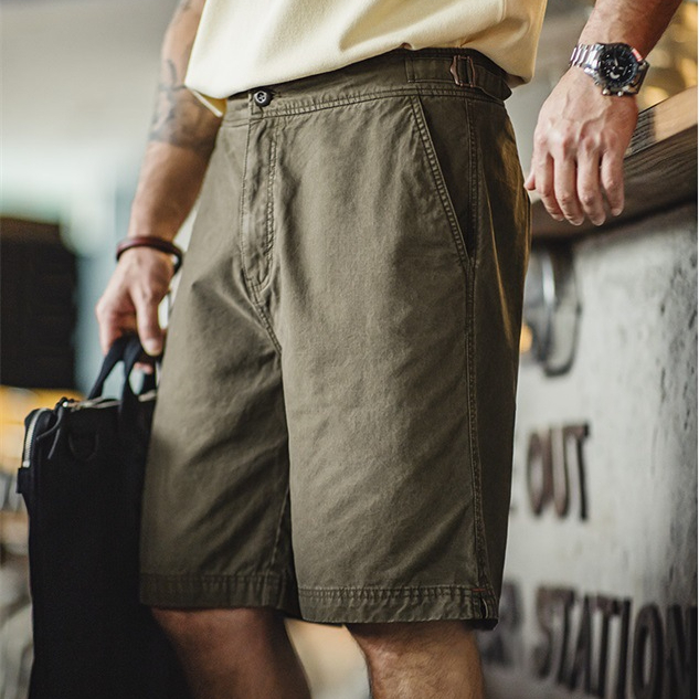 Maden Retro Chino Shorts M51 Adjustable Waist Belt Pure Cotton Straight Leg 5/4 Pants
