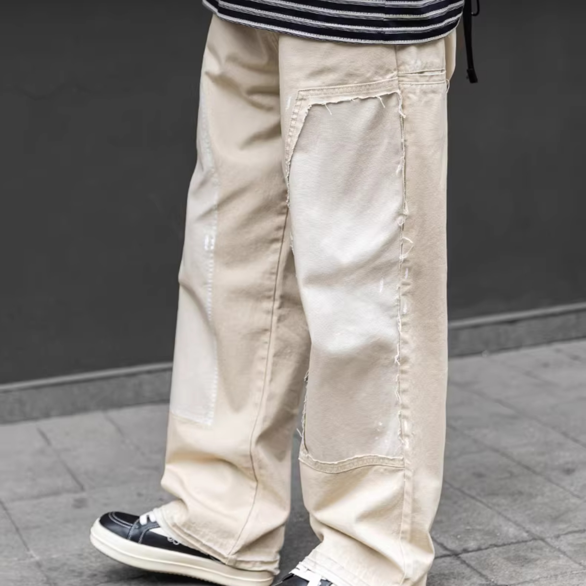 Japanese perforated canvas straight leg casual lumberjack pants