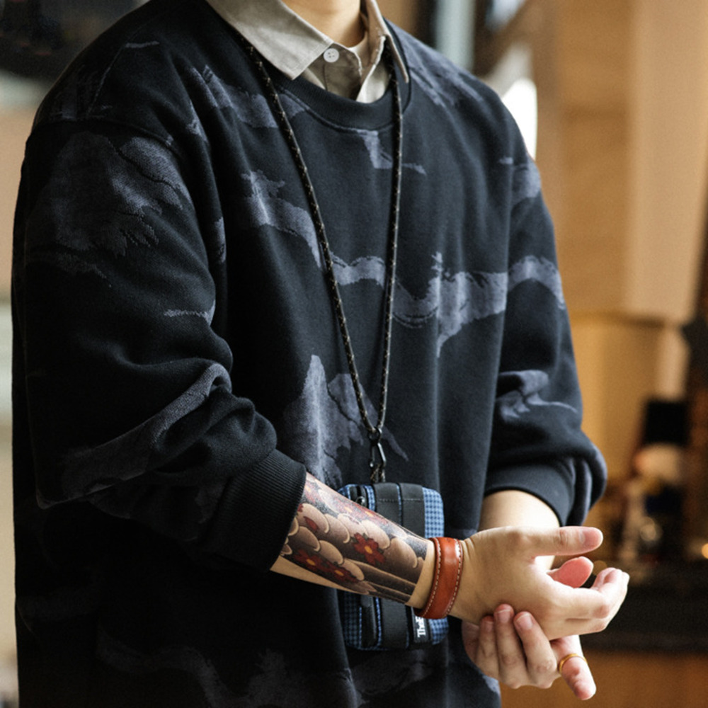 Two piece woolen jacquard hoodie for casual wear, men's woven shirt, collar design jacket