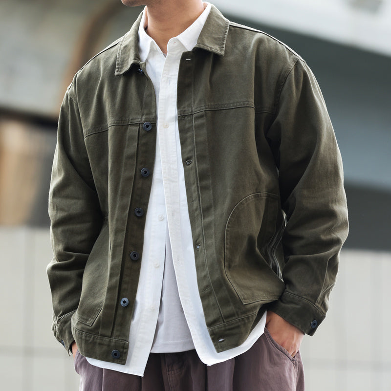 Gray style carbon brushed jacket for men, loose casual lapel workwear 