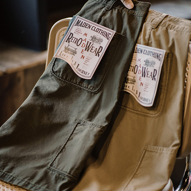 Maden Vintage distressed lumber jackets shorts, vintage multi pocket pure cotton capris