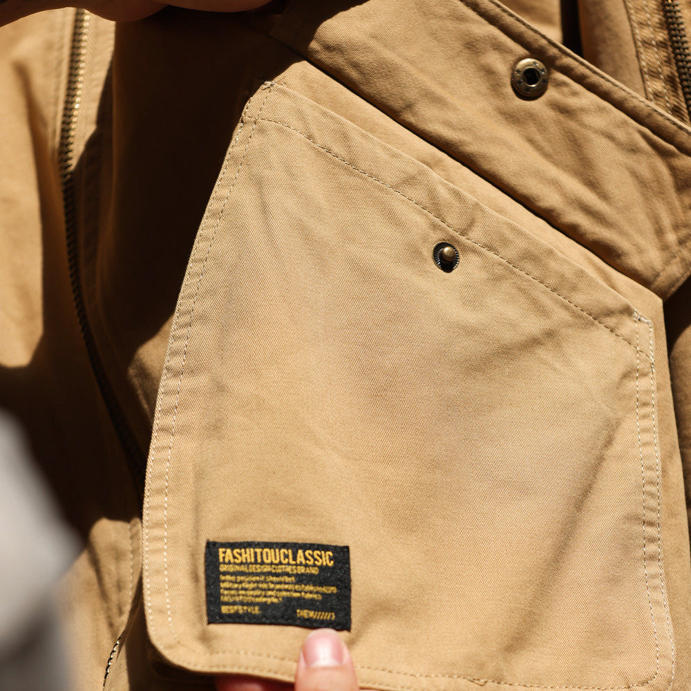 Vintage MA-1 Flight Jacket Loose Workwear Plus Size Khaki Baseball Collar Harrington Jacket