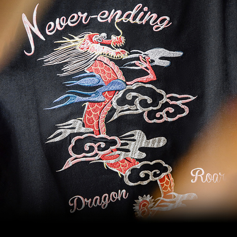 Maden Vintage Dragon Heavy Industry Embroidered T-Shirt Yokosuka Heavy Duty Cotton Short Sleeved Tee