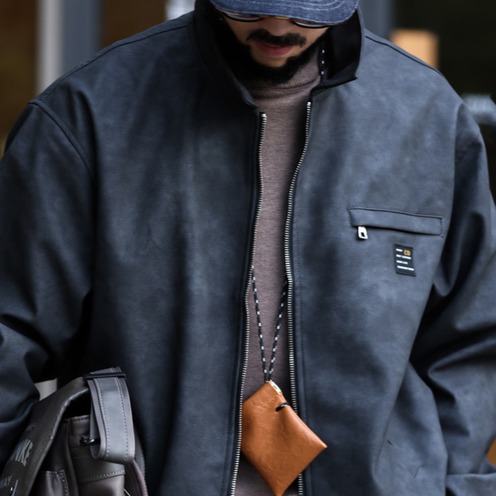 PU leather jacket men's cleanfit loose textured workwear Detroit hunting suit leather jacket