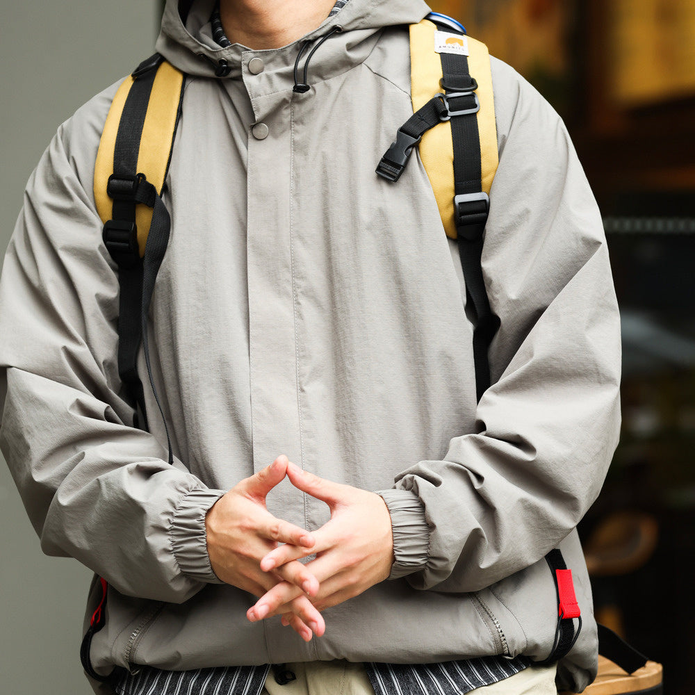 Casual hooded jacket, woven outdoor functional waterproof loose mountaineering jacket