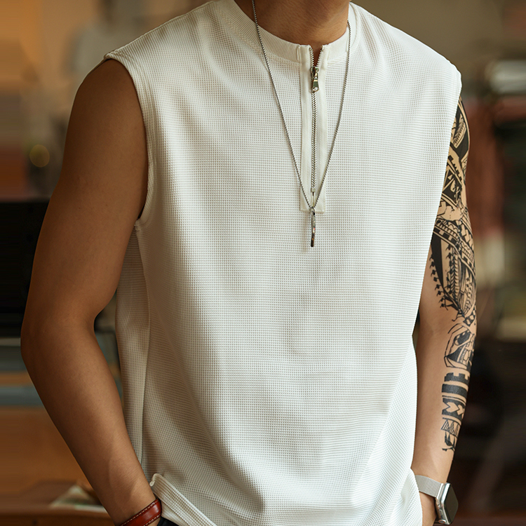 American casual half zipper men's 260g sports and fitness vest