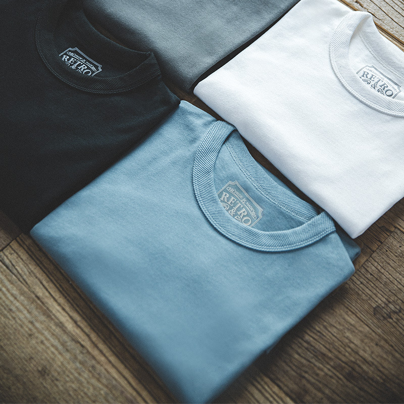 Maden Retro Crew Neck 300G Solid Color Thick Carbon Brushed T-shirt Men's Cotton Short Sleeve