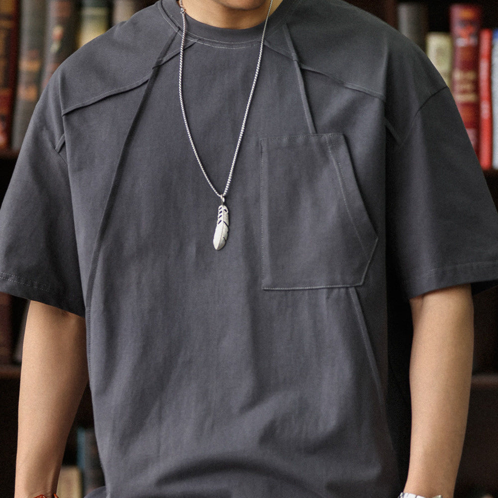 Japanese retro men's loose round neck pure cotton short sleeved T-shirt