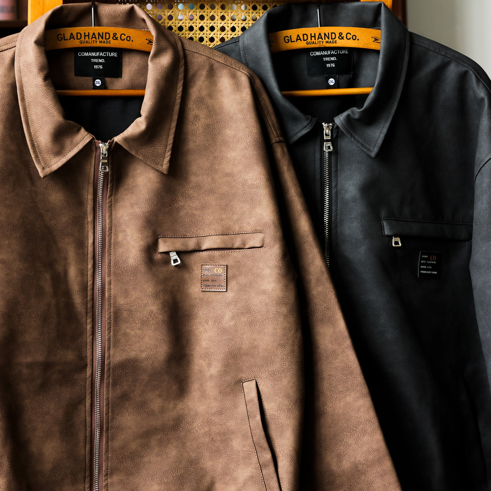 PU leather jacket men's cleanfit loose textured workwear Detroit hunting suit leather jacket