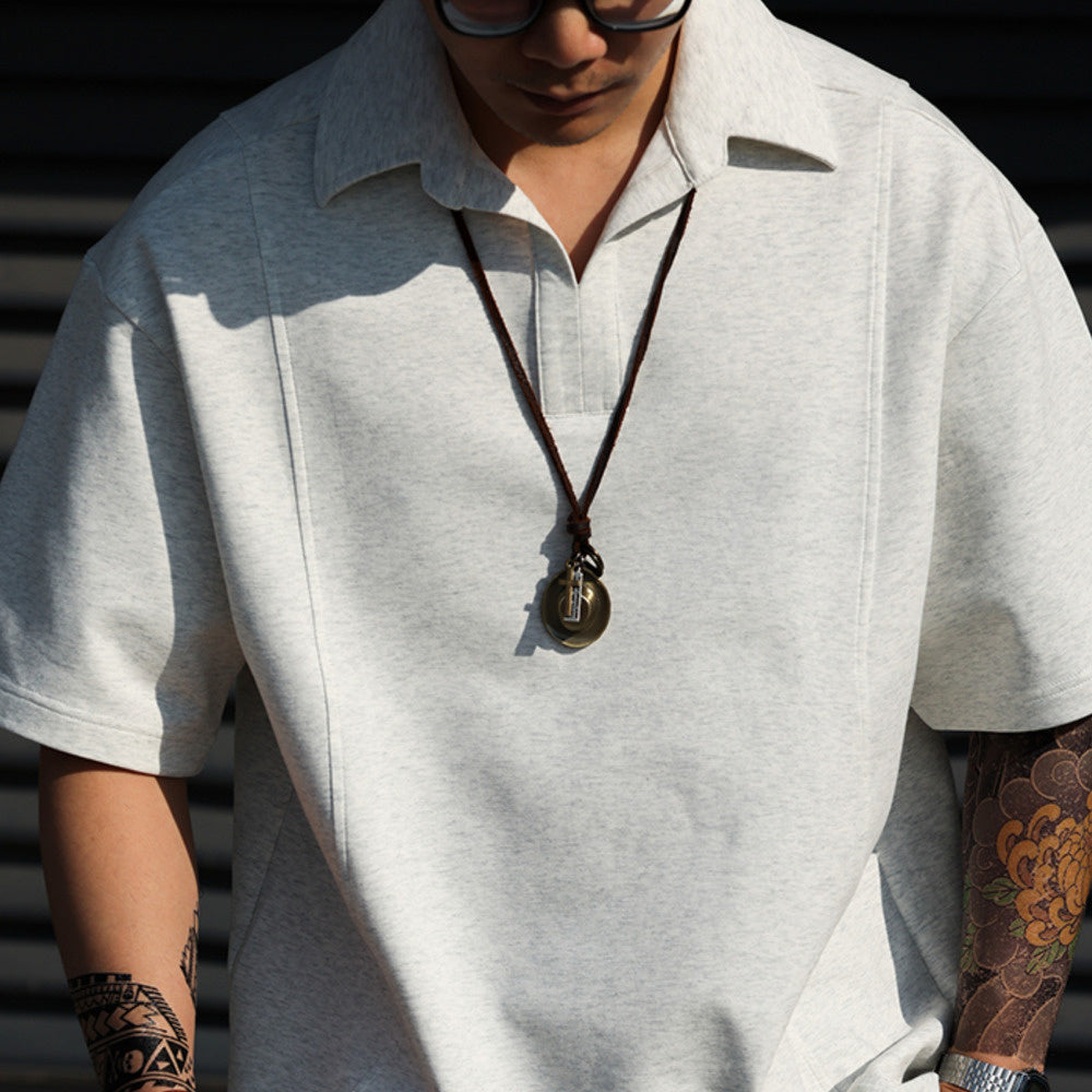 American retro men's gray casual short sleeved polo shirt