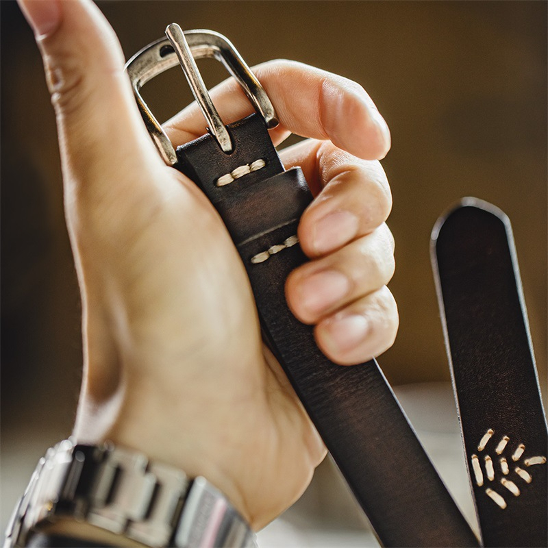 Maden retro black top layer cowhide Amikage needle buckle waist chain accessory leather belt