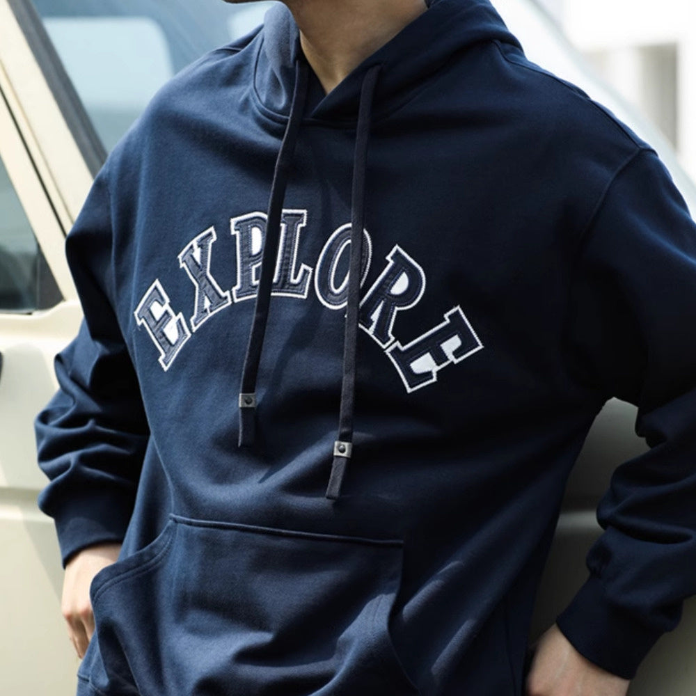BGYO casual 380g pure cotton hooded sweatshirt men's loose embroidered couple hoodie jacket