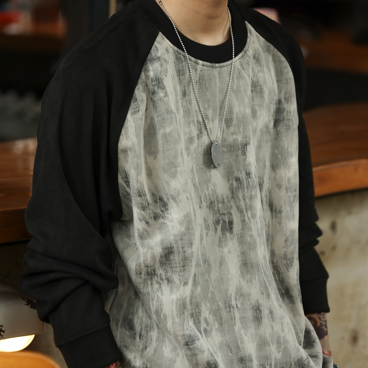 American Marble Patterned Men'S 360g Contrasting Long Sleeved Sweatshirt