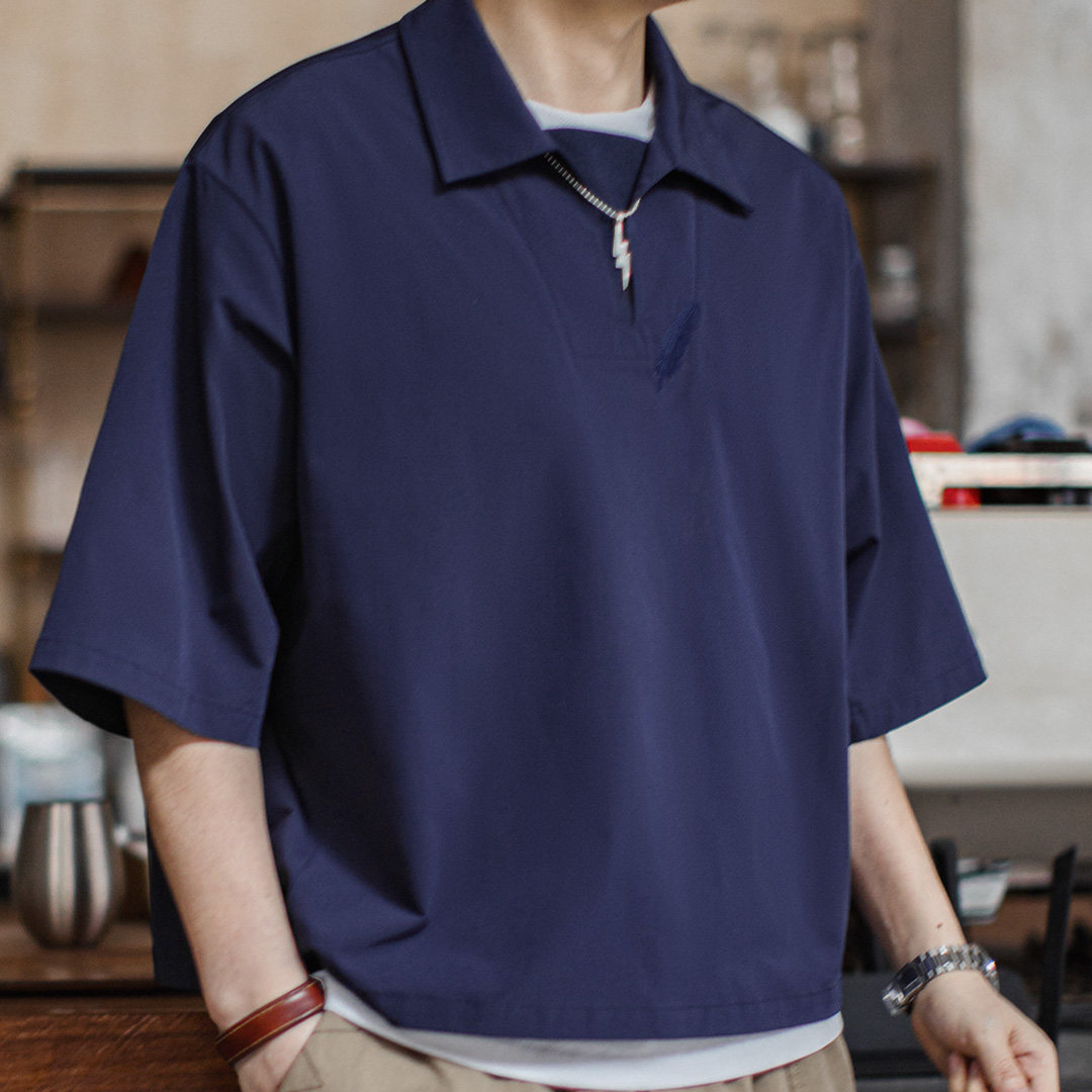 American Retro Collar Short Sleeved Loose Feather Embroidery V-Neck Thin T-Shirt