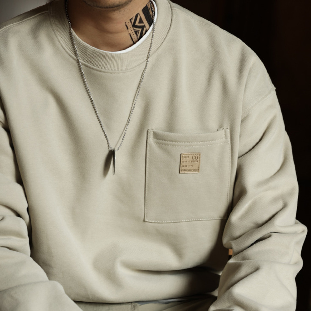 Casual round neck hoodie for men, loose loop bottom fleece fleece vintage base coat