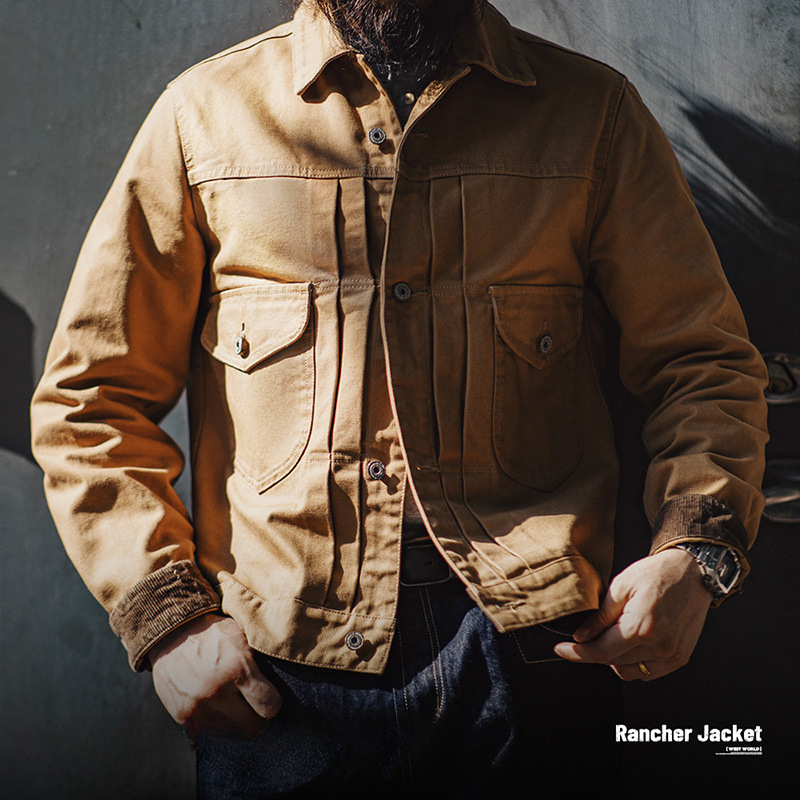 MADEN Vintage Western Ranch Maillard Heavy Canvas Lapel Denim Jacket