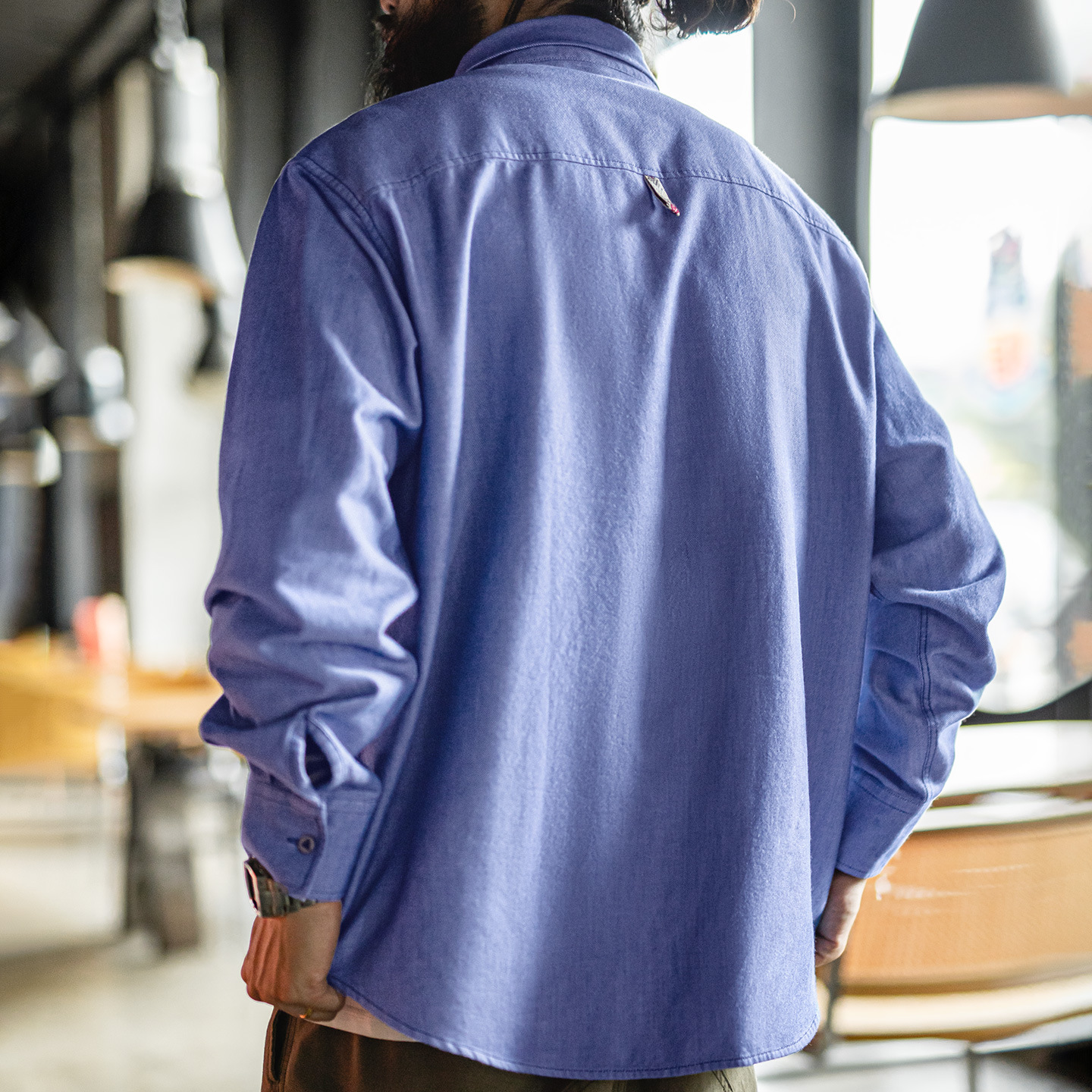 American casual blue pure cotton Oxford fabric thin long sleeved shirt