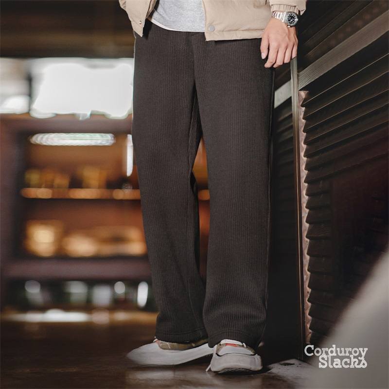 Maden Vintage Fleece-Lined Drape Wide-Leg Casual Pants