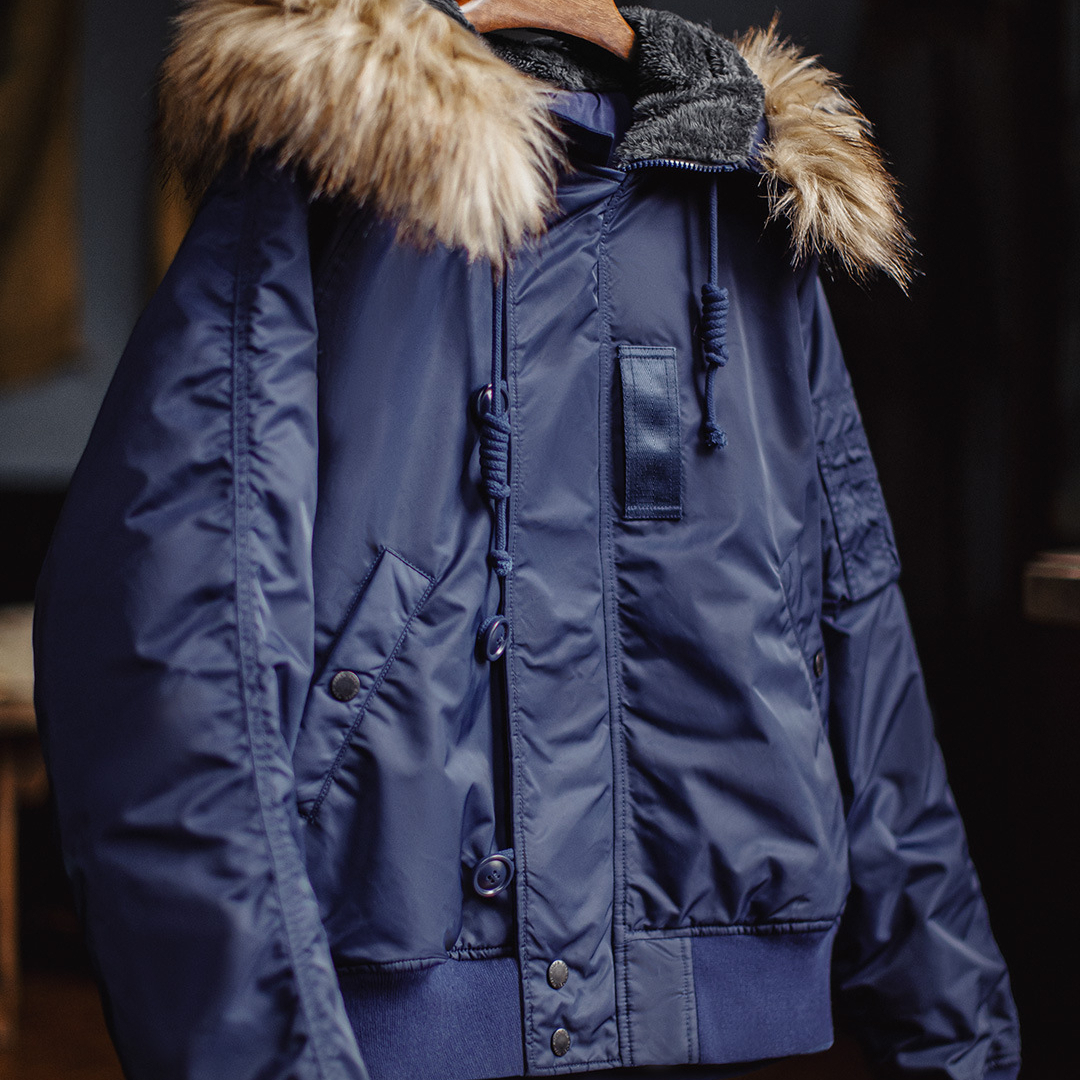 American Retro N2A Fur Collar Blue Men'S Short Cotton Jacket