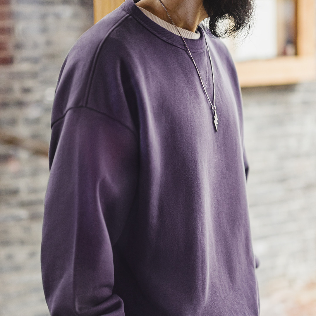 American Purple Round Neck Pullover Loose Long Sleeved T-Shirt